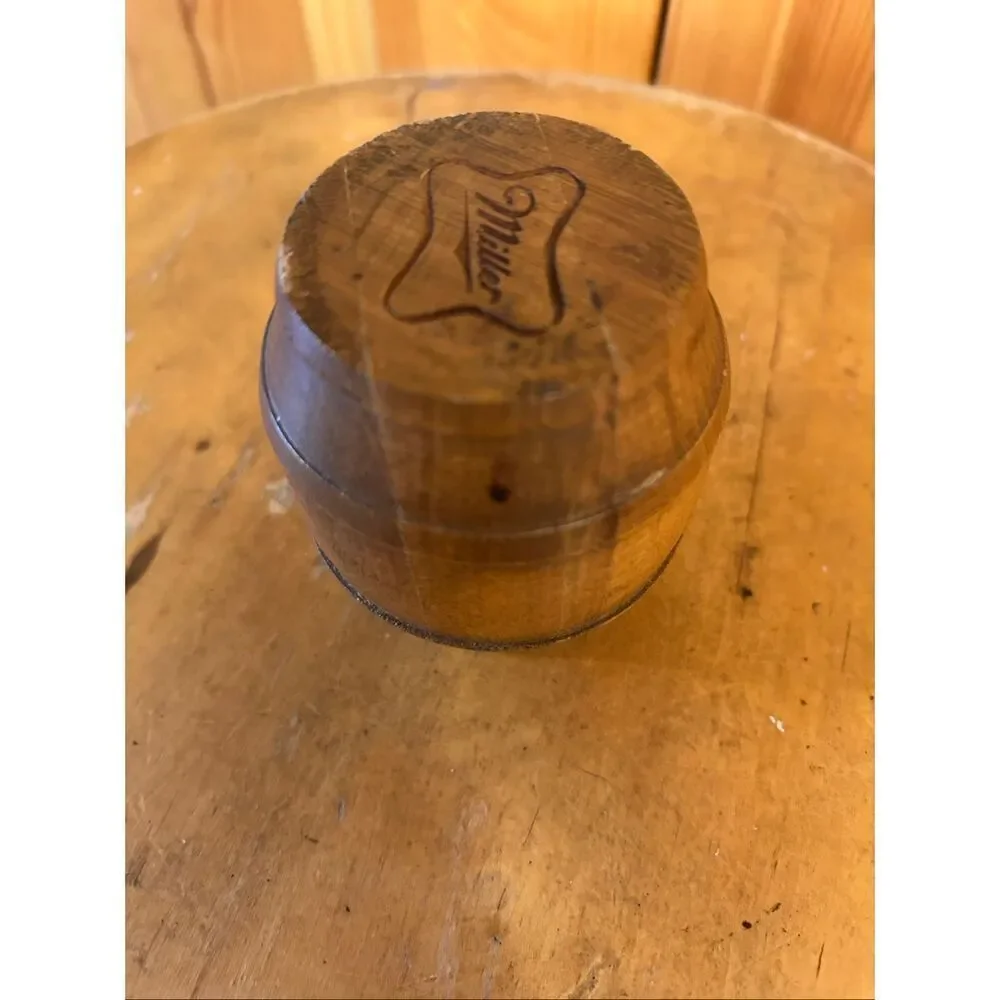 Vintage 1987 Miller Beer Wooden Barrel Keg Paperweight (5266)